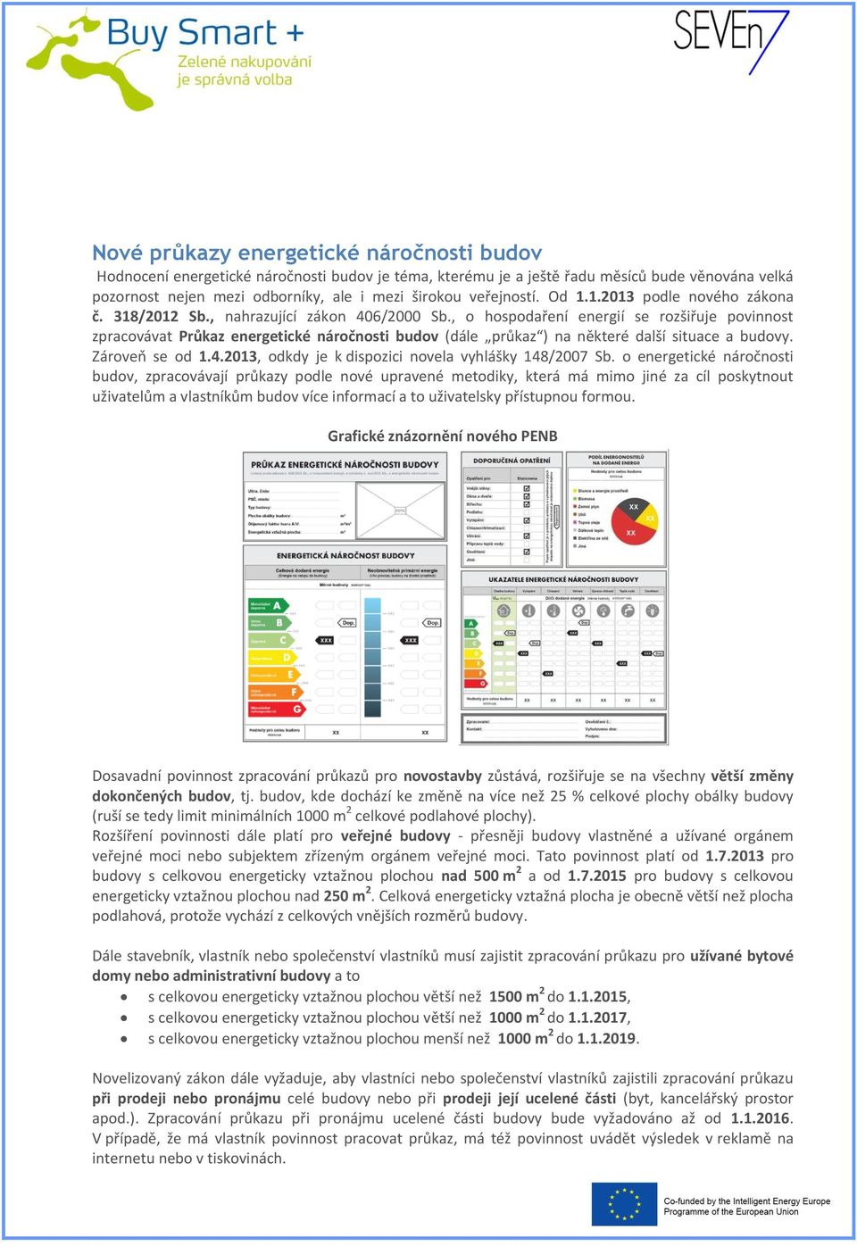 , o hospodaření energií se rozšiřuje povinnost zpracovávat Průkaz energetické náročnosti budov (dále průkaz ) na některé další situace a budovy. Zároveň se od 1.4.