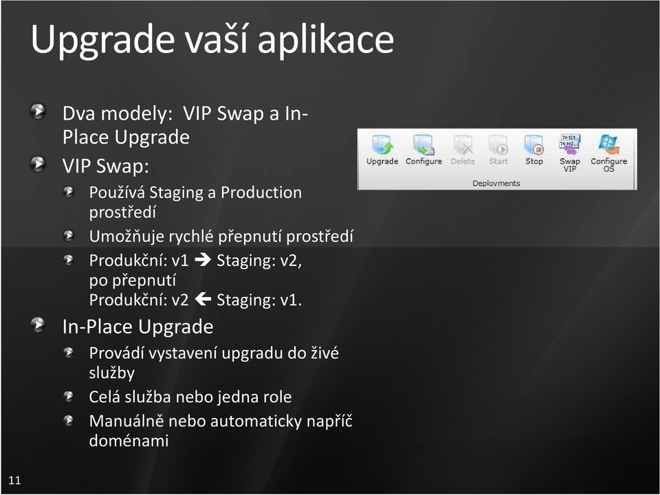 Staging: v2, po přepnutí Produkční: v2 Staging: v1.