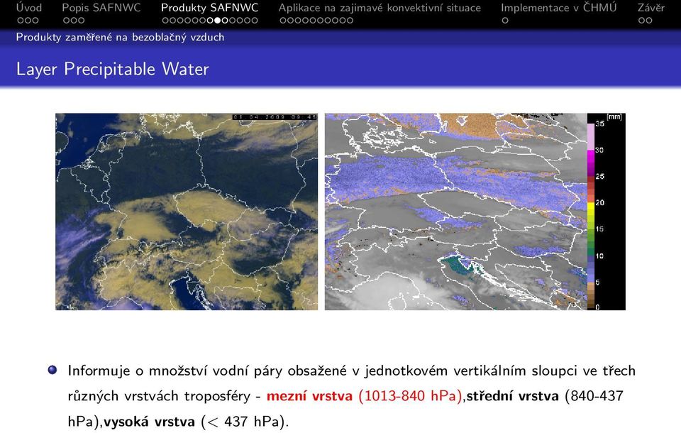 vertikálním sloupci ve třech různých vrstvách troposféry - mezní