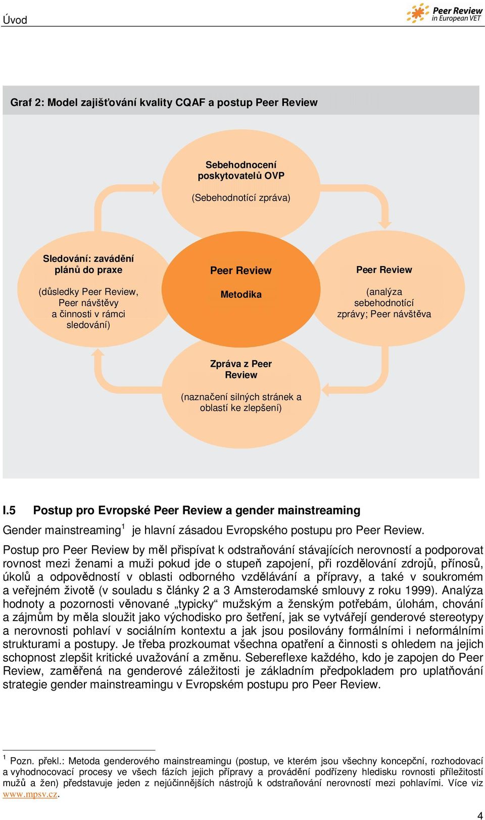 5 Postup pro Evropské Peer Review a gender mainstreaming Gender mainstreaming 1 je hlavní zásadou Evropského postupu pro Peer Review.