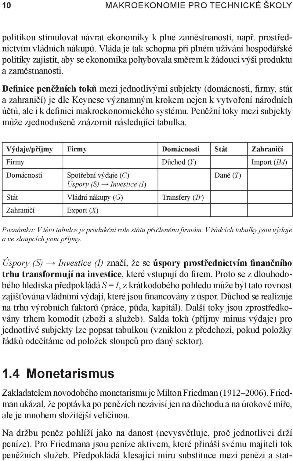 Definice peněžních toků mezi jednotlivými subjekty (domácnosti, firmy, stát a zahraničí) je dle Keynese významným krokem nejen k vytvoření národních účtů, ale i k definici makroekonomického systému.