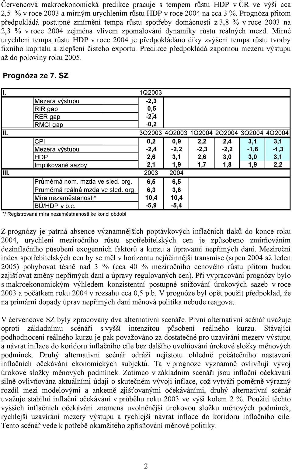 Mírné urychlení tempa růstu HDP v roce 2004 je předpokládáno díky zvýšení tempa růstu tvorby fixního kapitálu a zlepšení čistého exportu.