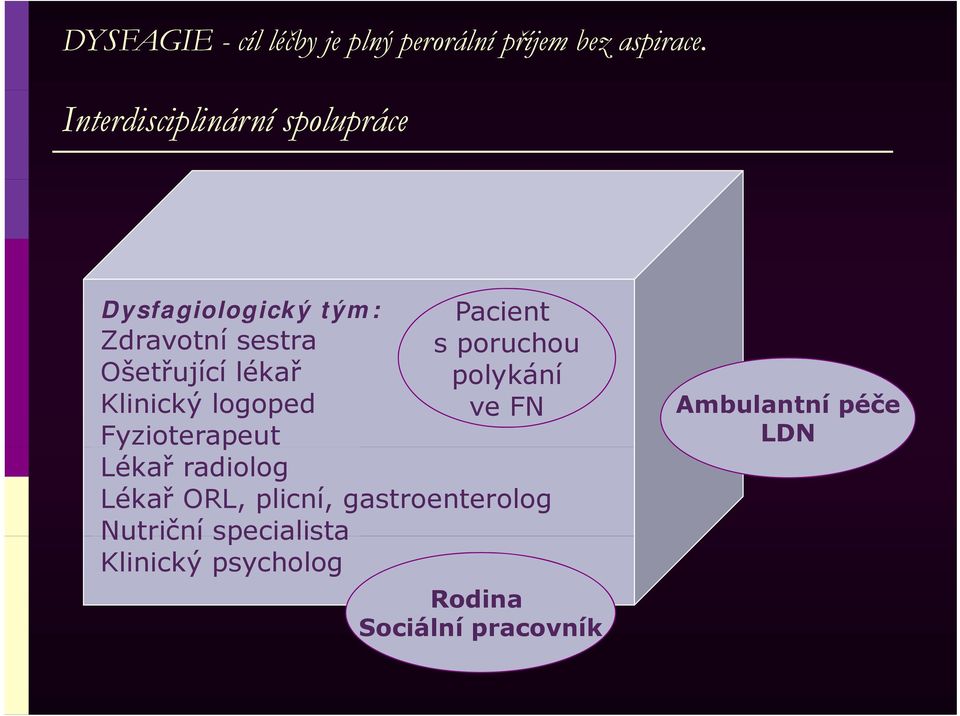 Ošetřující lékař polykání Klinický logoped ve FN Fyzioterapeut Lékař radiolog Lékař