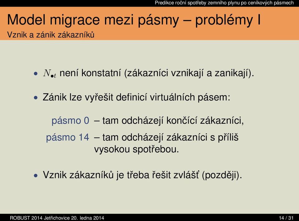 Zánik lze vyřešit definicí virtuálních pásem: pásmo 0 tam odcházejí končící zákazníci,