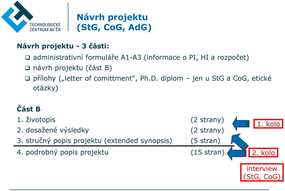 diplom jen u StG a CoG, etické otázky) Část B 1. životopis (2 strany) 2. dosažené výsledky (2 strany) 3.