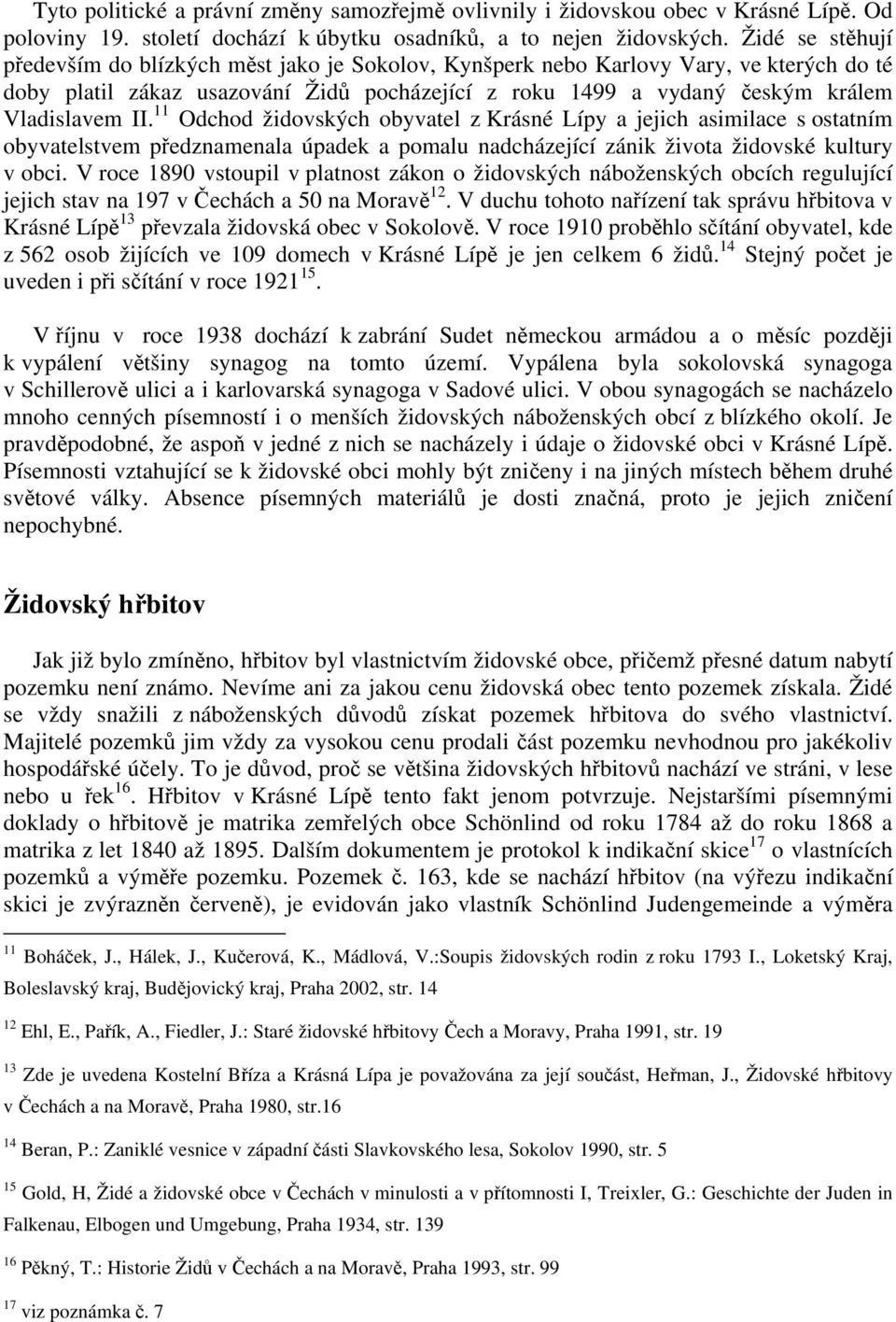 11 Odchod židovských obyvatel z Krásné Lípy a jejich asimilace s ostatním obyvatelstvem předznamenala úpadek a pomalu nadcházející zánik života židovské kultury v obci.