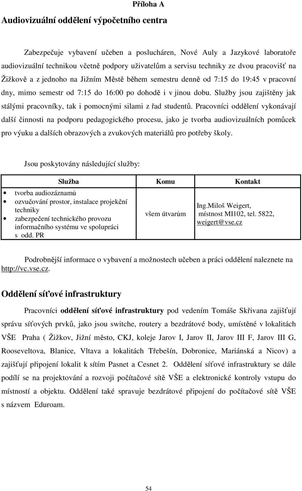 Služby jsou zajištěny jak stálými pracovníky, tak i pomocnými silami z řad studentů.