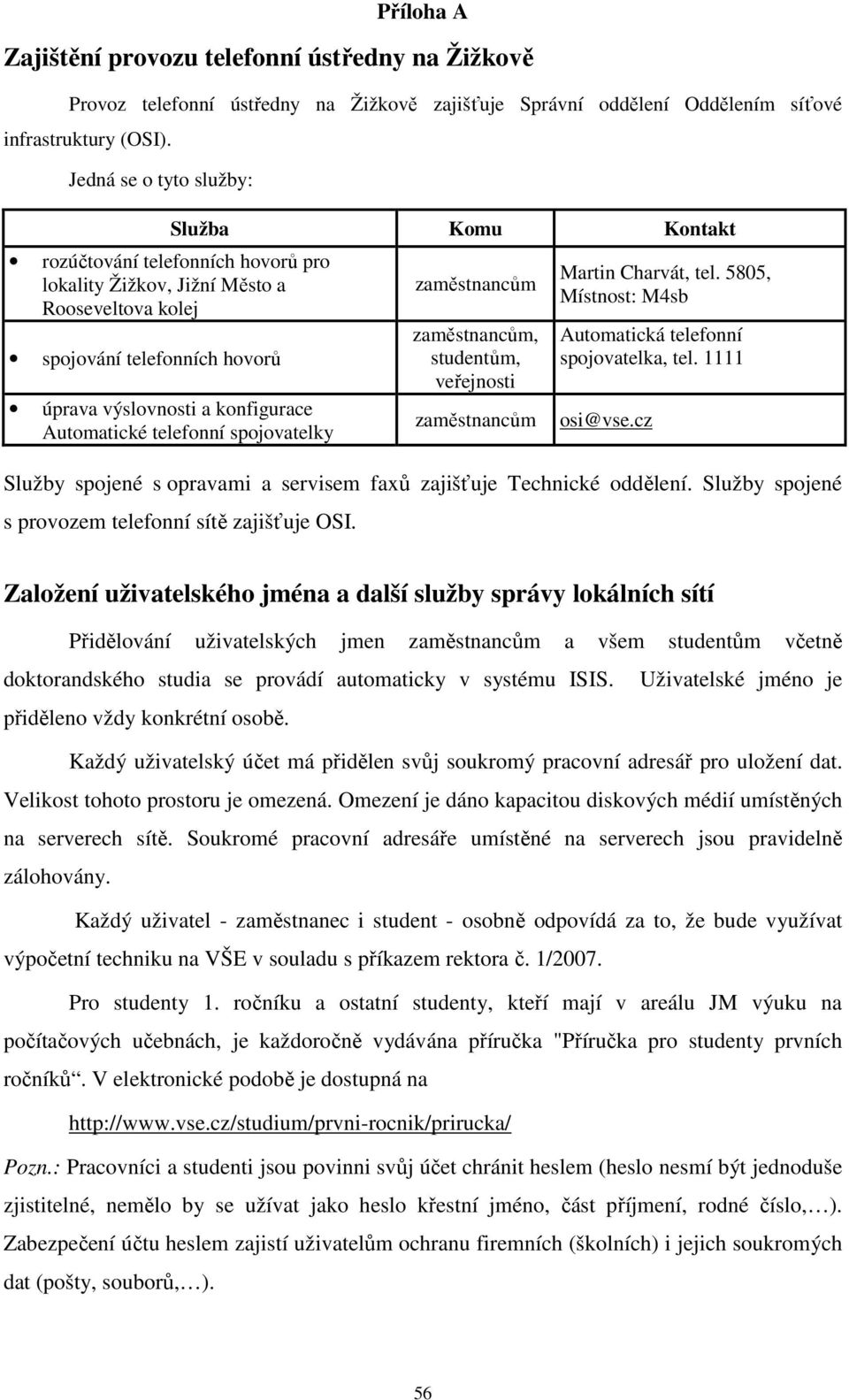 spojovatelky,, veřejnosti Martin Charvát, tel. 5805, Místnost: M4sb Automatická telefonní spojovatelka, tel. 1111 Služby spojené s opravami a servisem faxů zajišťuje Technické oddělení.