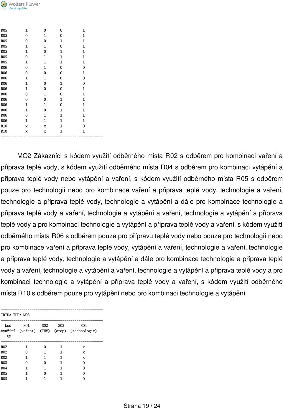 kombinaci vytápění a příprava teplé vody nebo vytápění a vaření, s kódem využití odběrného místa R05 s odběrem pouze pro technologii nebo pro kombinace vaření a příprava teplé vody, technologie a