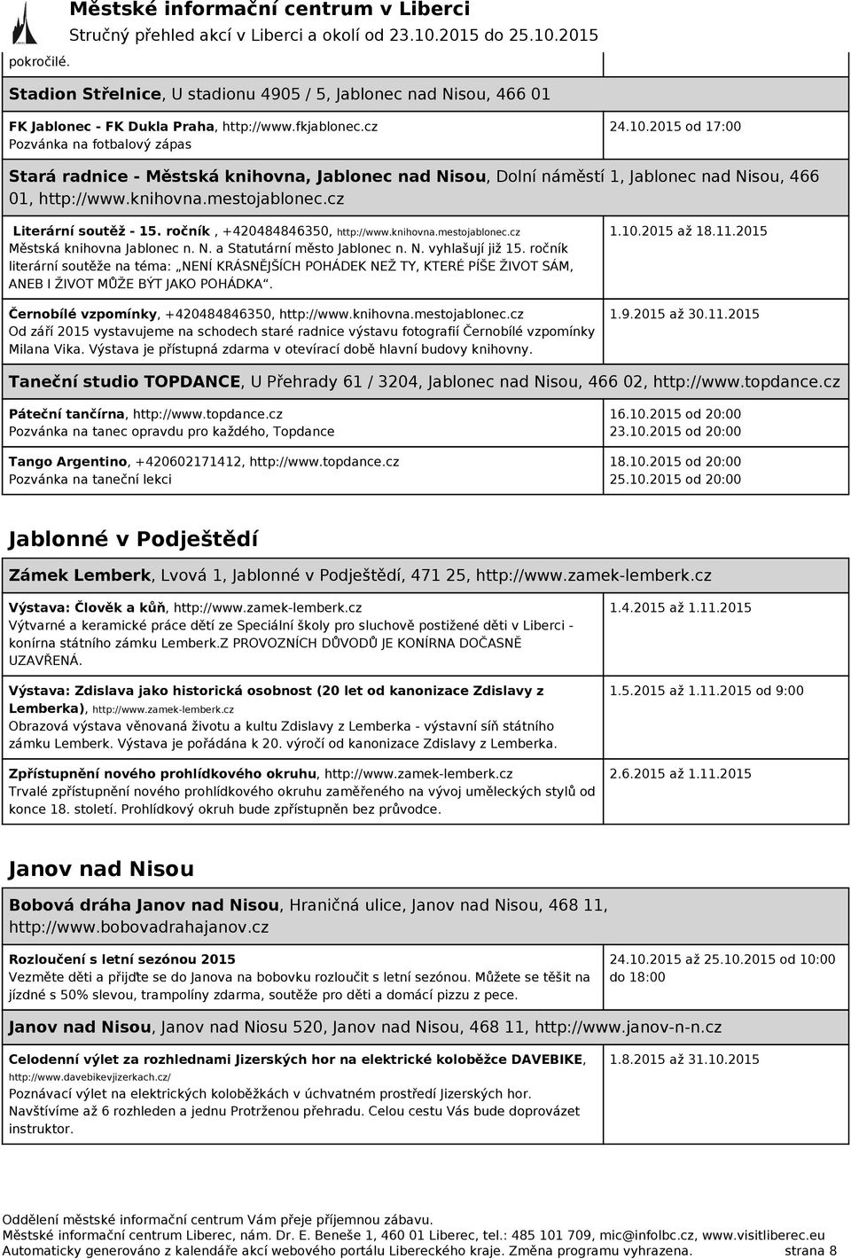 ročník, +420484846350, http://www.knihovna.mestojablonec.cz Městská knihovna Jablonec n. N. a Statutární město Jablonec n. N. vyhlašují již 15.