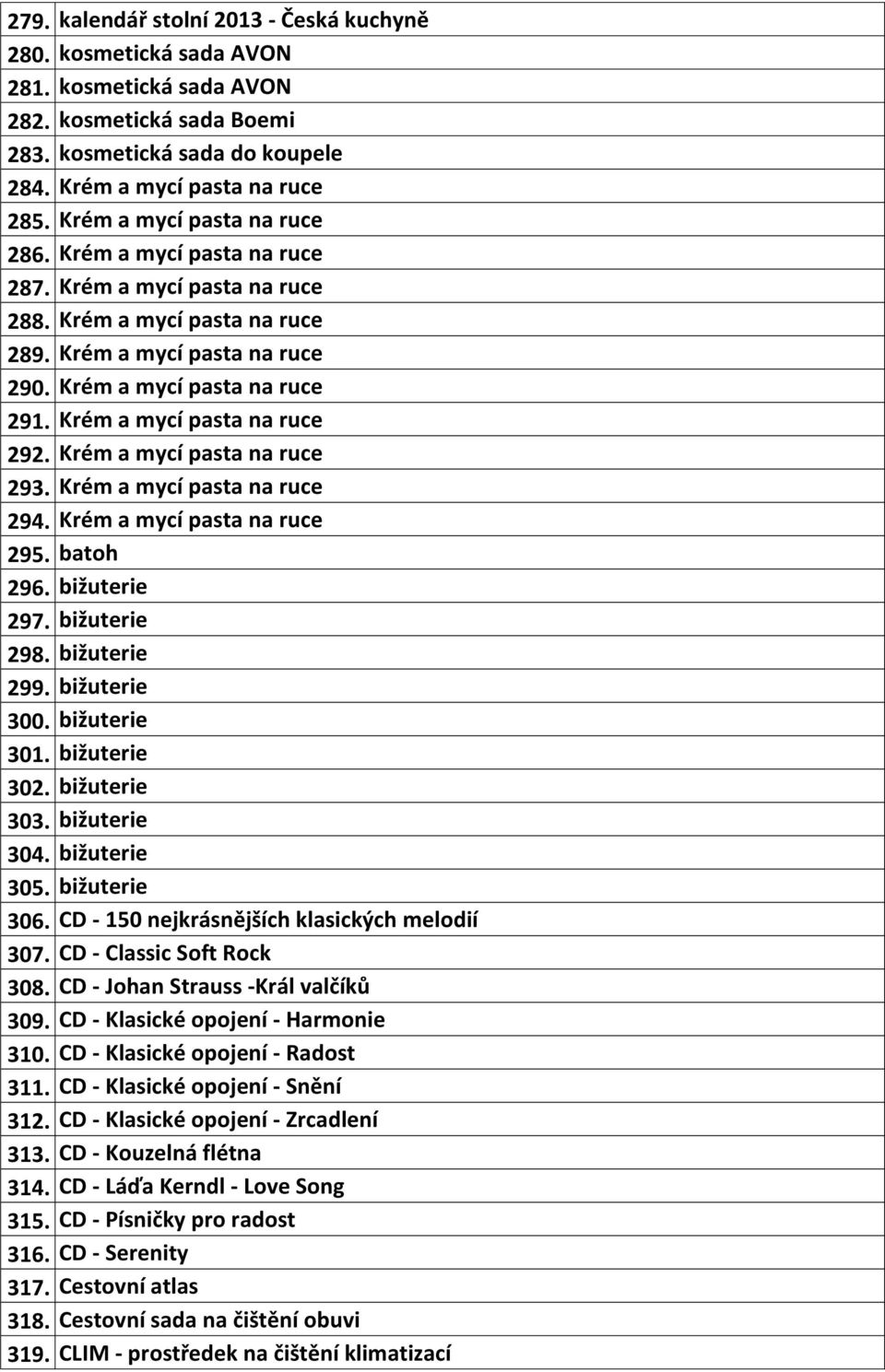 Krém a mycí pasta na ruce 292. Krém a mycí pasta na ruce 293. Krém a mycí pasta na ruce 294. Krém a mycí pasta na ruce 295. batoh 296. bižuterie 297. bižuterie 298. bižuterie 299. bižuterie 300.