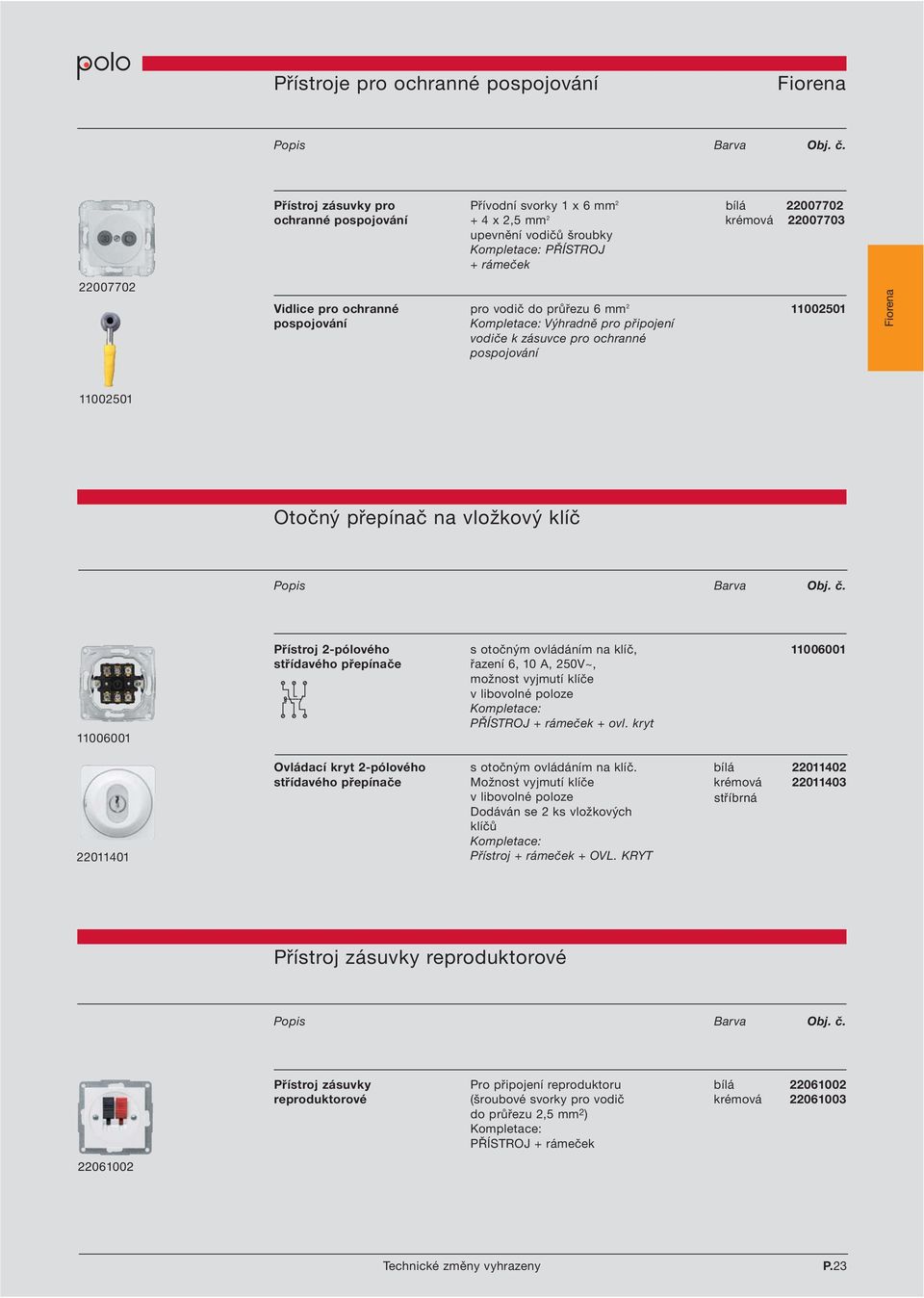 do průřezu 6 mm 2 11002501 pospojování Výhradně pro připojení vodiče k zásuvce pro ochranné pospojování 11002501 Otočný přepínač na vložkový klíč Popis Barva Obj. č.