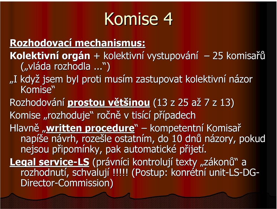 ročně v tisící případech Hlavně written procedure kompetentní Komisař napíše návrh, rozešle ostatním, do 10 dnů názory, pokud nejsou