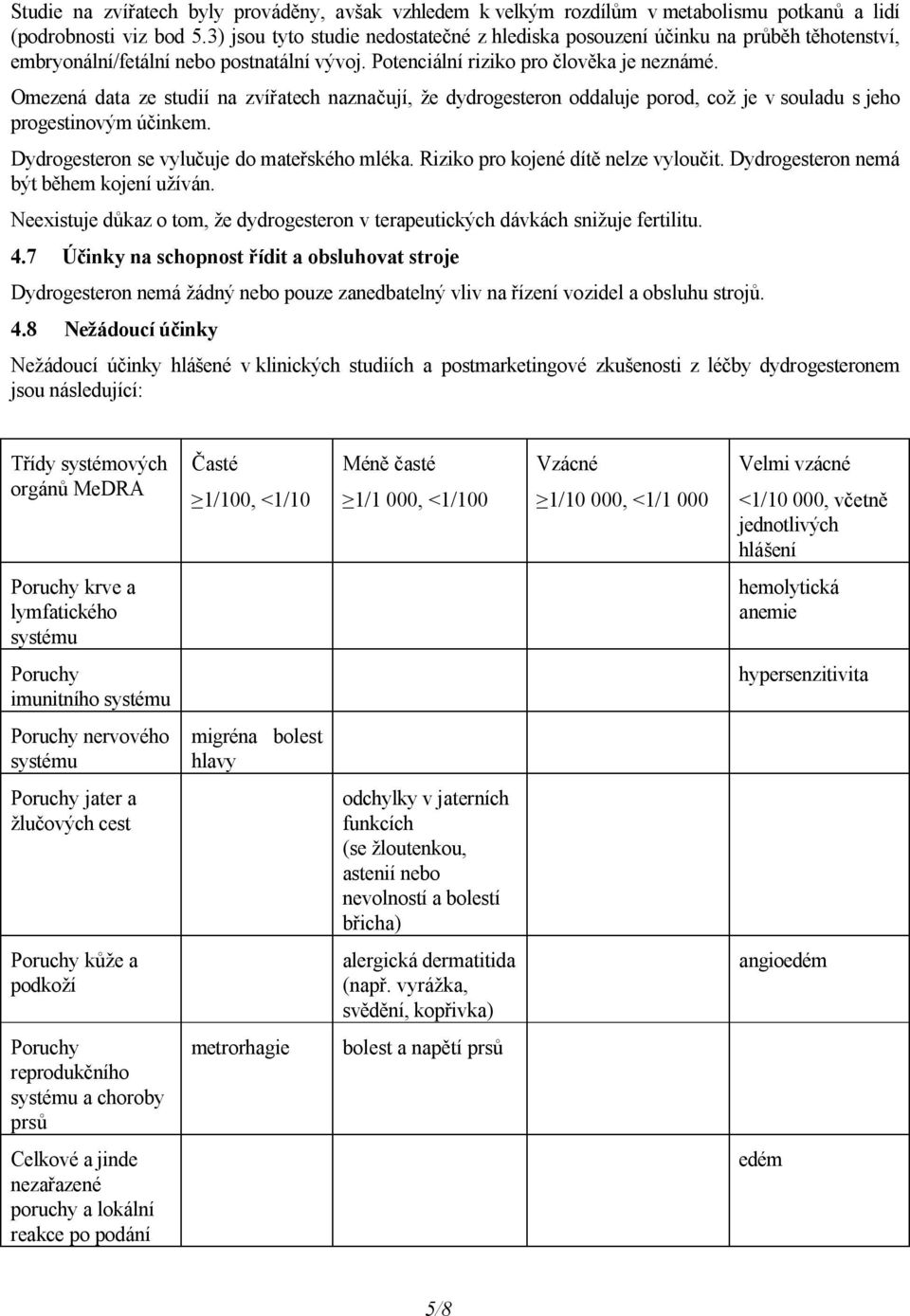 Omezená data ze studií na zvířatech naznačují, že dydrogesteron oddaluje porod, což je v souladu s jeho progestinovým účinkem. Dydrogesteron se vylučuje do mateřského mléka.