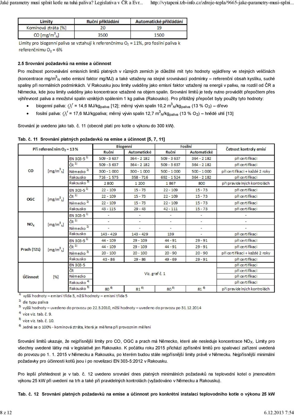 emisní faktor mg/mj) a také vztaženy na stejné srovnávací podmínky referenční obsah kyslíku, suché spaliny při normálních podmínkách.