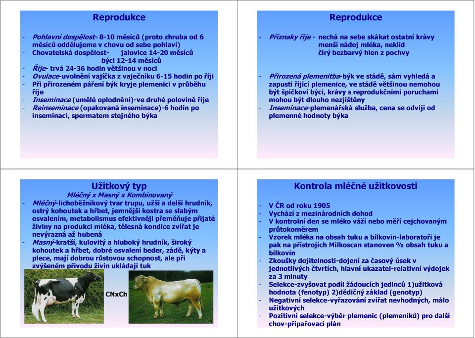 Reinseminace (opakovaná inseminace)-6 hodin po inseminaci, spermatem stejného býka Reprodukce - Příznaky říje - nechá na sebe skákat ostatní krávy menší nádoj mléka, neklid čirý bezbarvý hlen z