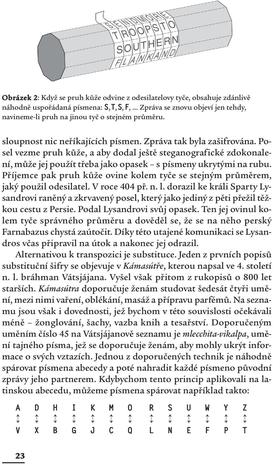 Posel vezme pruh kůže, a aby dodal ještě steganografické zdokonalení, může jej použít třeba jako opasek s písmeny ukrytými na rubu.