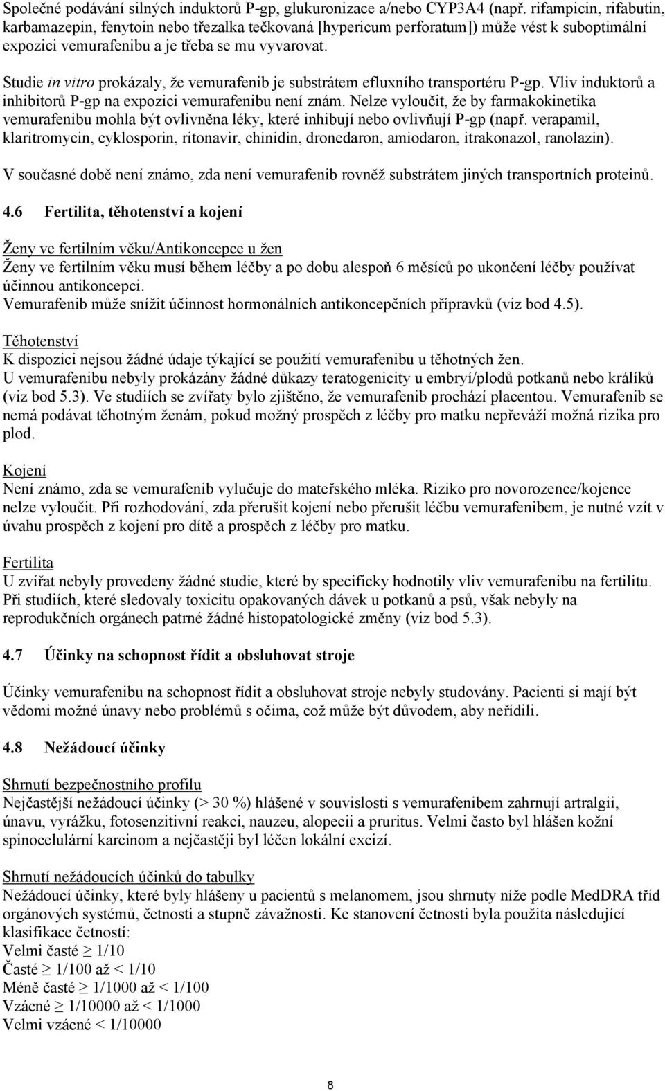 Studie in vitro prokázaly, že vemurafenib je substrátem efluxního transportéru P-gp. Vliv induktorů a inhibitorů P-gp na expozici vemurafenibu není znám.