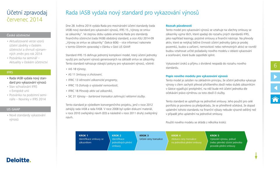 Účetním zpravodaji v článku v části. Standard 15 definuje jednotný komplexní model, který účetní jednotky využijí pro zachycení generovaných na základě smluv se zákazníky.