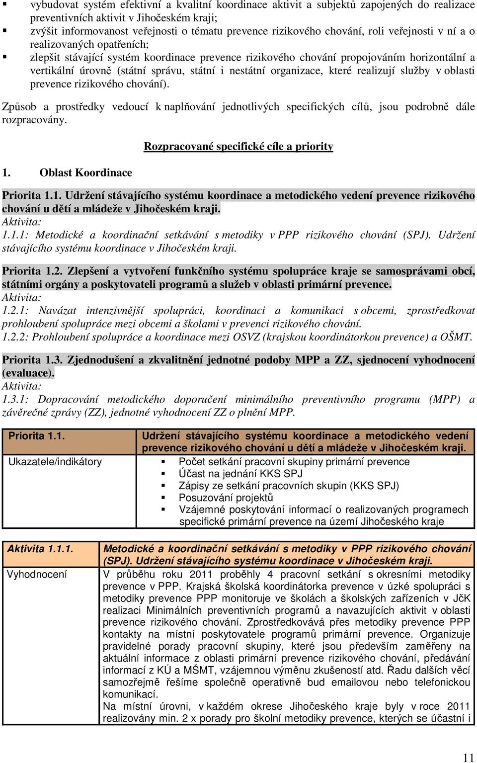 nestátní organizace, které realizují služby v oblasti prevence rizikového chování). Způsob a prostředky vedoucí k naplňování jednotlivých specifických cílů, jsou podrobně dále rozpracovány. 1.