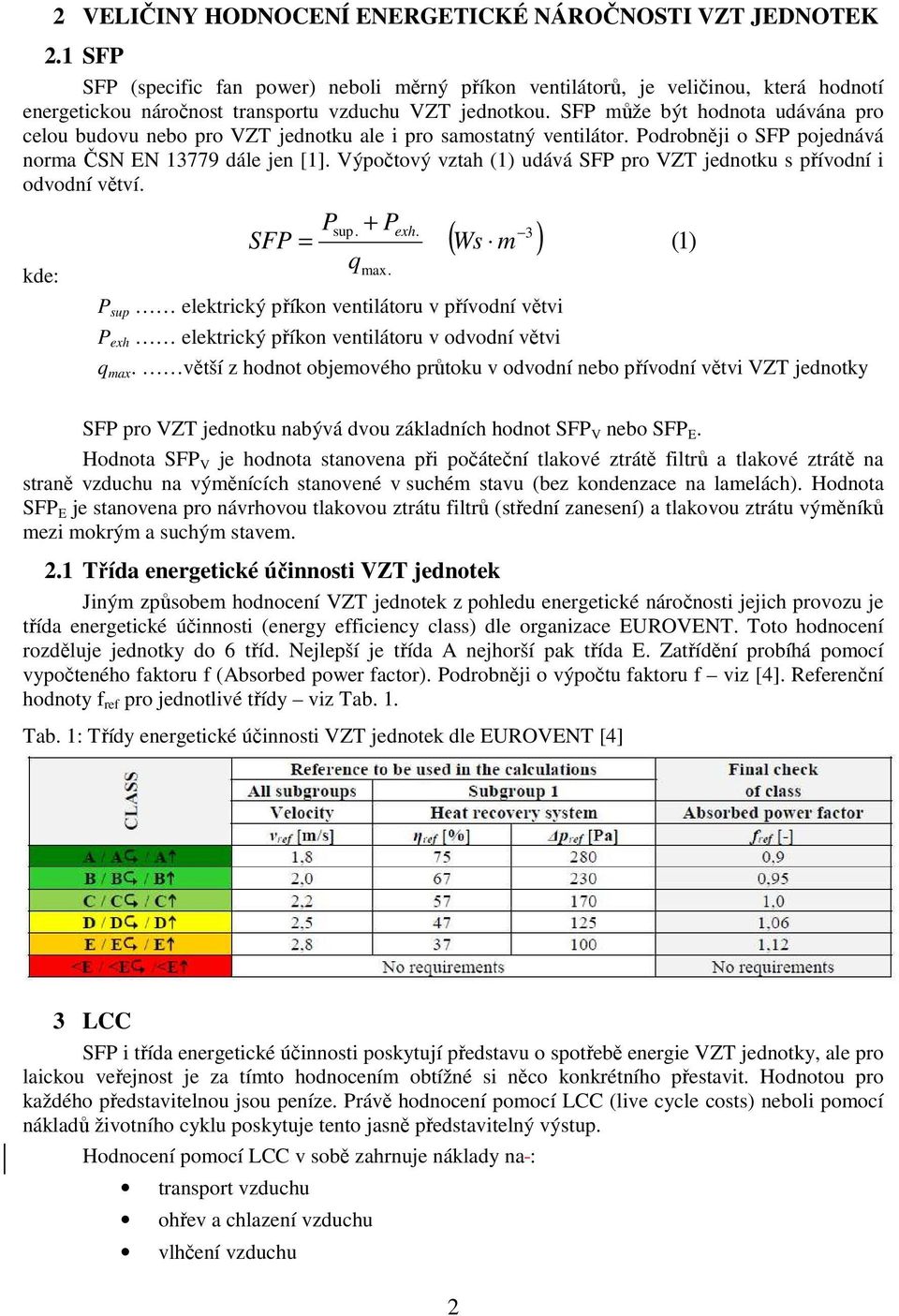 SFP může být hodnota udávána pro celou budovu nebo pro VZT jednotku ale i pro samostatný ventilátor. Podrobněji o SFP pojednává norma ČSN EN 13779 dále jen [1].