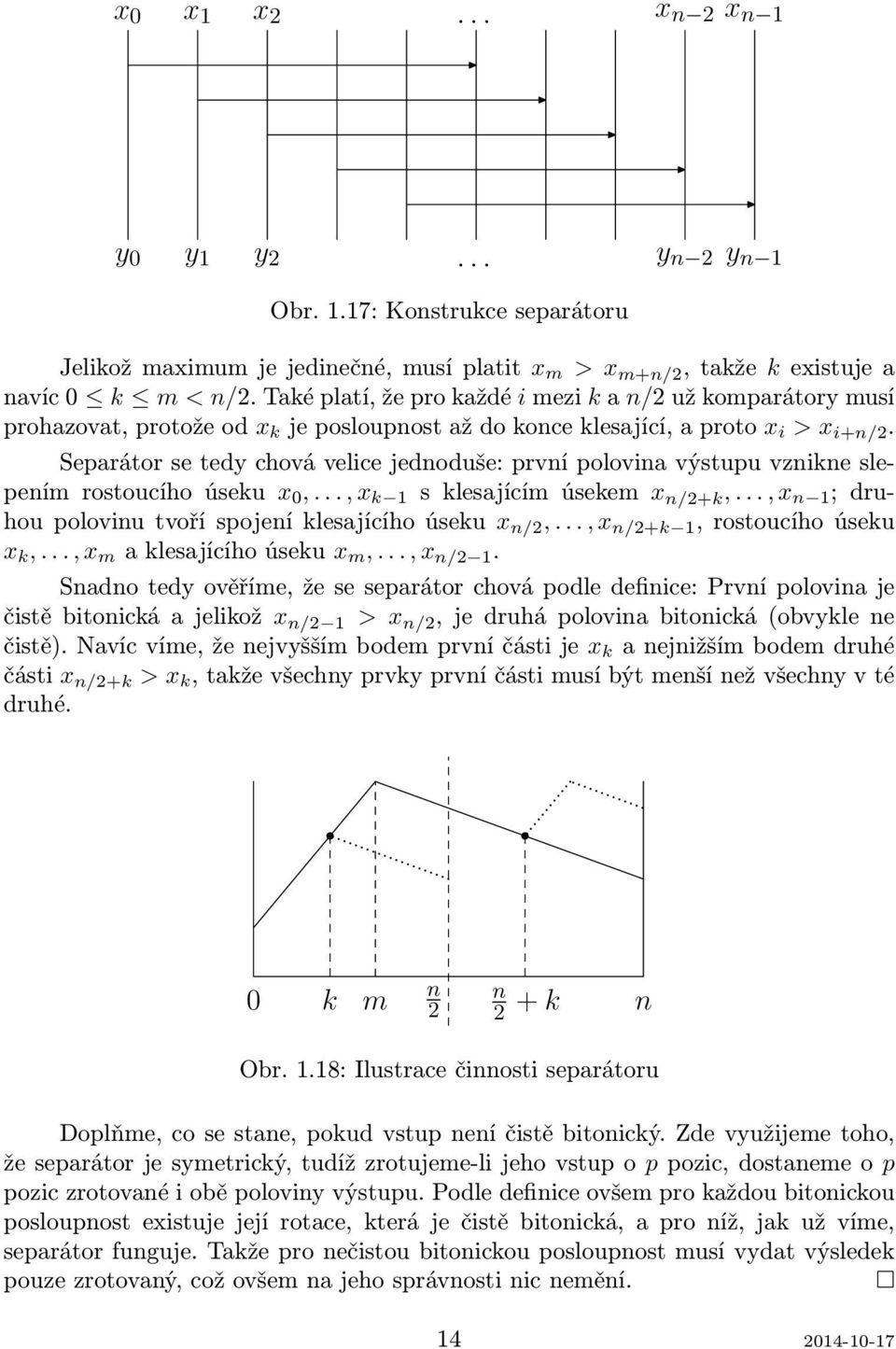 Separátor se tedy chová velice jednoduše: první polovina výstupu vznikne slepením rostoucího úseku x 0,..., x k 1 s klesajícím úsekem x n/2+k,.