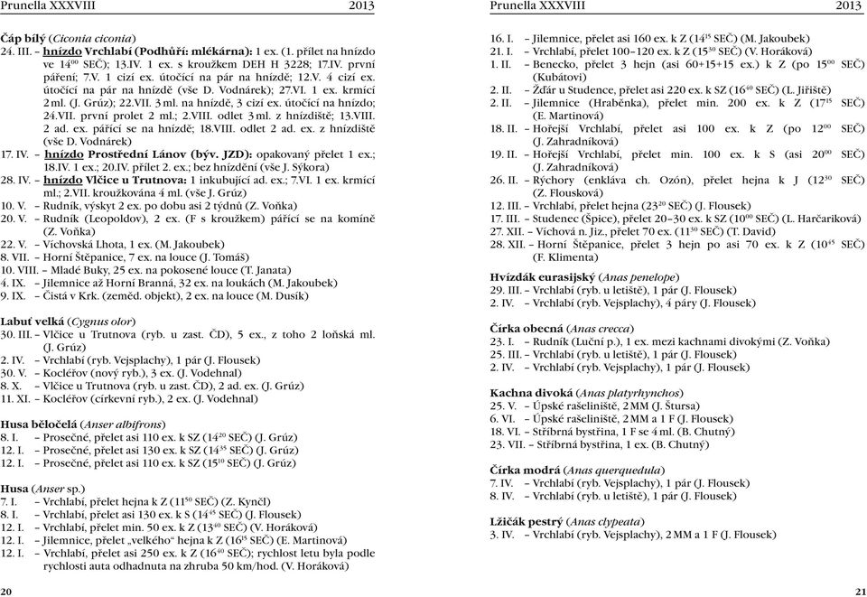 ; 2.VIII. odlet 3 ml. z hnízdiště; 13.VIII. 2 ad. ex. pářící se na hnízdě; 18.VIII. odlet 2 ad. ex. z hnízdiště (vše D. Vodnárek) 17. IV. hnízdo Prostřední Lánov (býv. JZD): opakovaný přelet 1 ex.