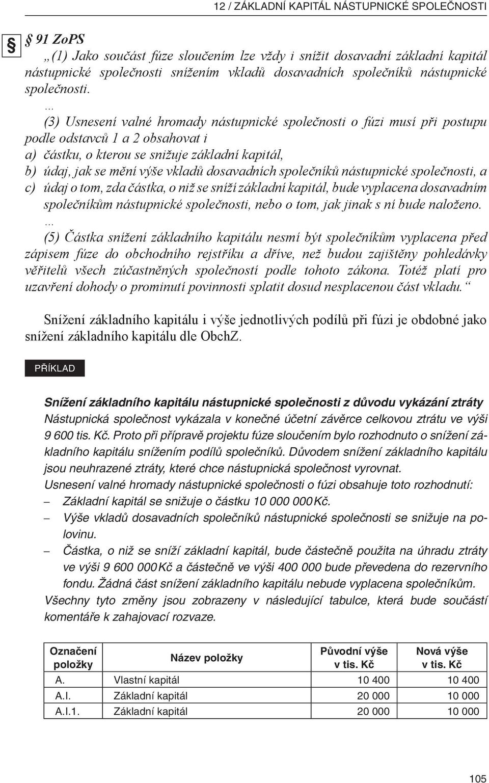 (3) Usnesení valné hromady nástupnické společnosti o fúzi musí při postupu podle odstavců 1 a 2 obsahovat i a) částku, o kterou se snižuje základní kapitál, b) údaj, jak se mění výše vkladů