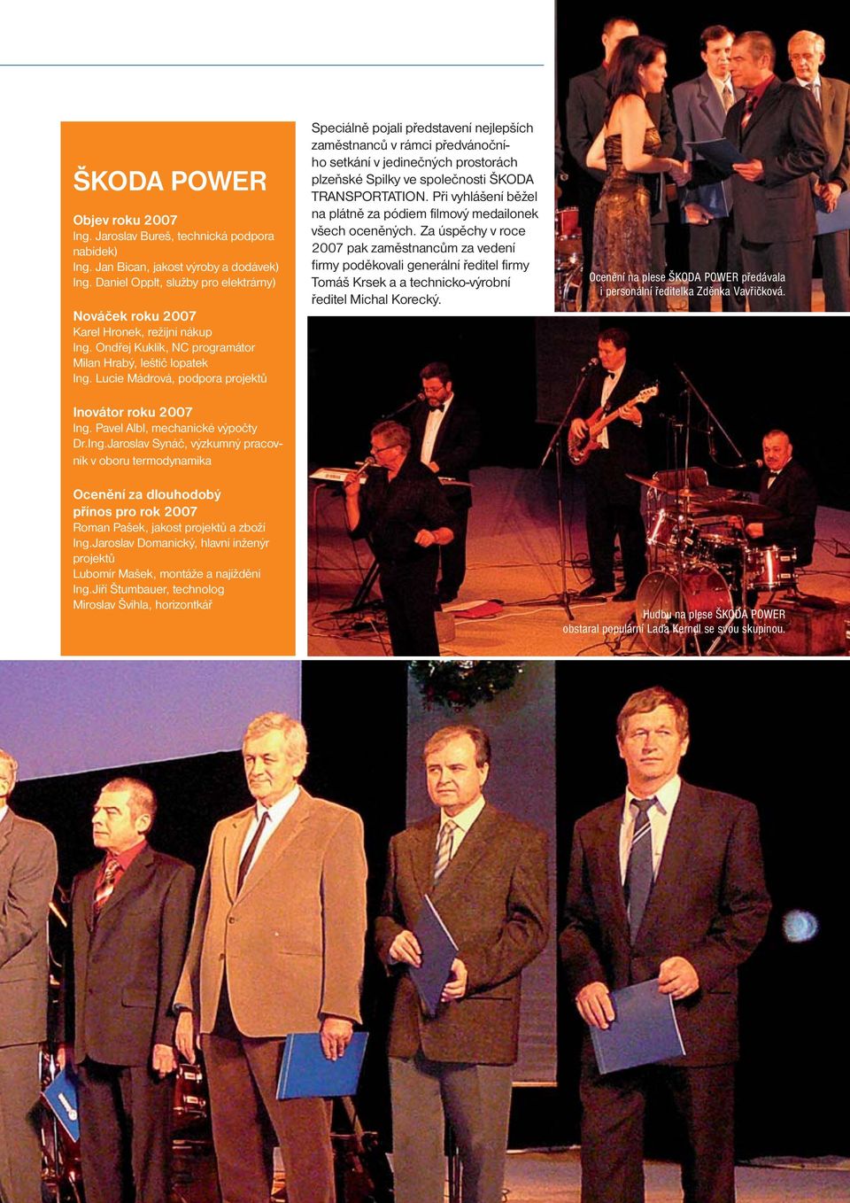 Lucie Mádrová, podpora projektů Inovátor roku 2007 Ing. Pavel Albl, mechanické výpočty Dr.Ing.Jaroslav Synáč, výzkumný pracovník v oboru termodynamika Ocenění za dlouhodobý přínos pro rok 2007 Roman Pašek, jakost projektů a zboží Ing.