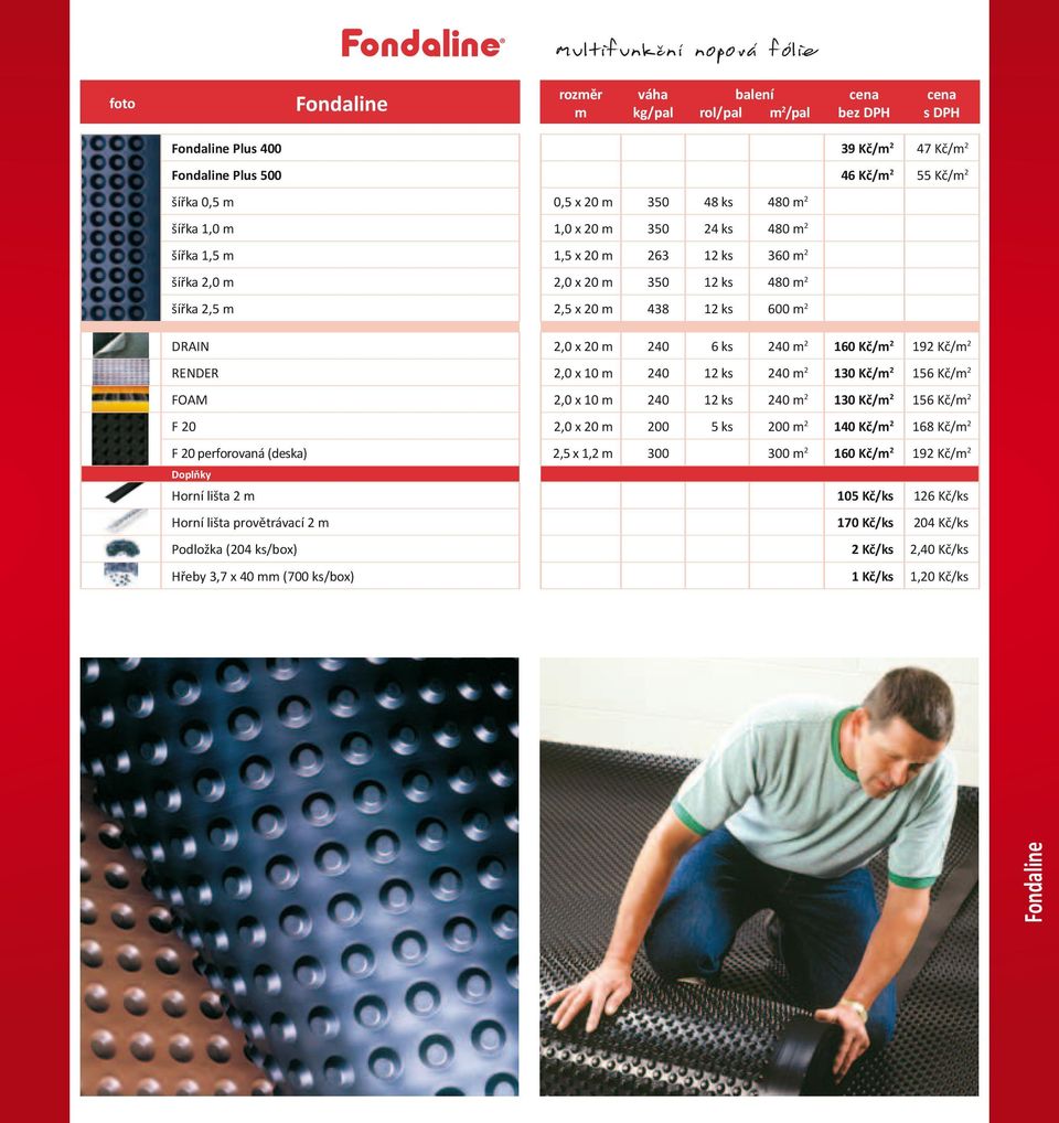 provětrávací 2 m Podložka (204 ks/box) Hřeby 3,7 x 40 mm (700 ks/box) 2,0 x 20 m 240 6 ks 240 m 2 160 Kč/m 2 192 Kč/m 2 2,0 x 10 m 240 12 ks 240 m 2 130 Kč/m 2 156 Kč/m 2 2,0 x 10 m 240 12 ks