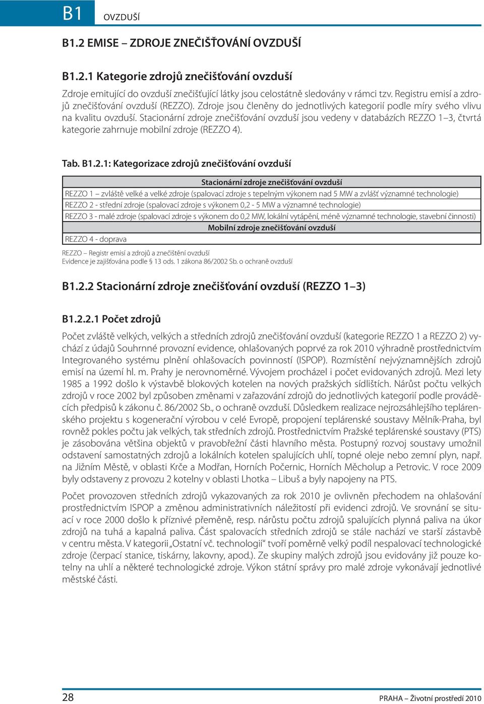 Stacionární zdroje znečišťování ovzduší jsou vedeny v databázích REZZO 1 3, čtvrtá kategorie zahrnuje mobilní zdroje (REZZO 4). Tab. B1.2.