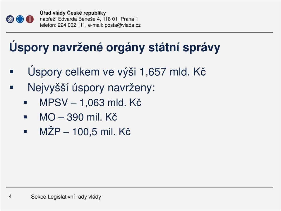 Kč Nejvyšší úspory navrženy: MPSV