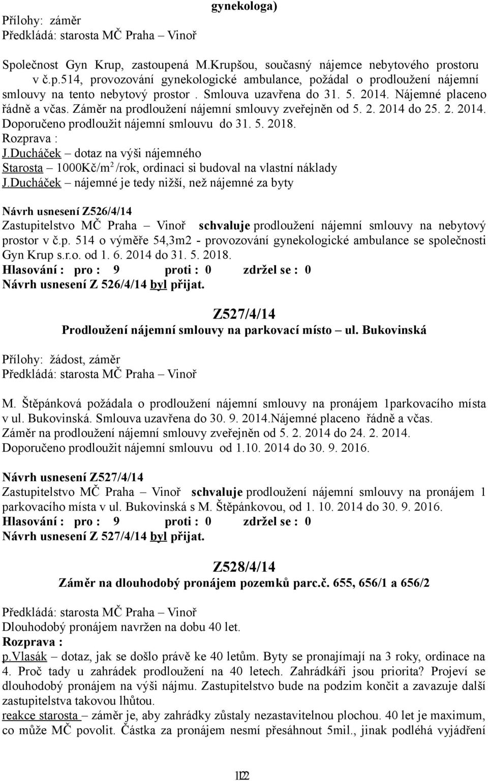 Rozprava : J.Ducháček dotaz na výši nájemného Starosta 1000Kč/m 2 /rok, ordinaci si budoval na vlastní náklady J.