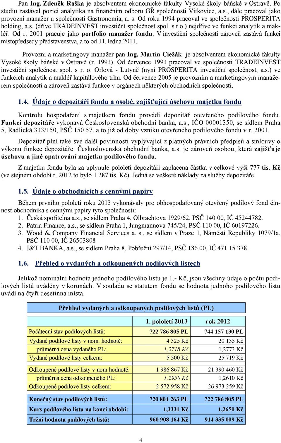 V investiční společnosti zároveň zastává funkci místopředsedy představenstva, a to od 11. ledna 2011. Provozní a marketingový manažer pan Ing.