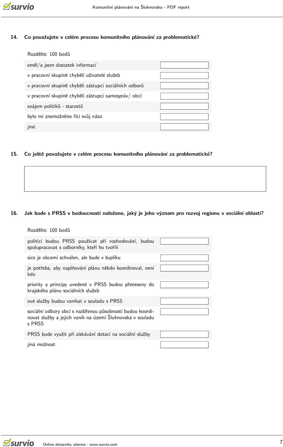 ezájem politiků - starostů bylo mi znemožněno říci svůj názo jiné 15. Co ještě považujete v celém procesu komunitního plánování za problematické? 16.