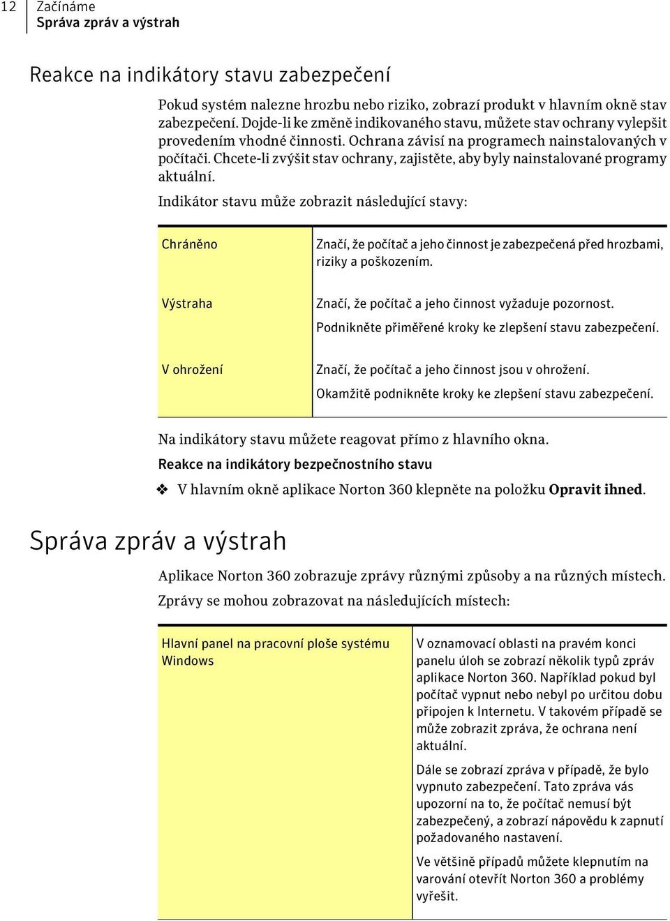 Chcete-li zvýšit stav ochrany, zajistěte, aby byly nainstalované programy aktuální.