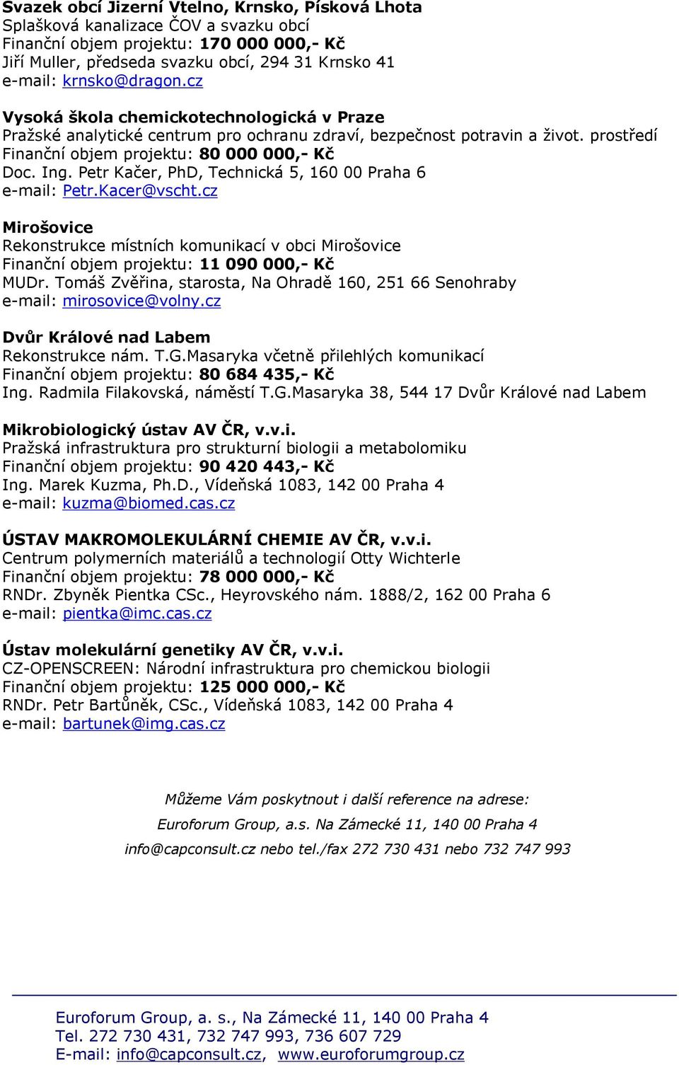 Petr Kačer, PhD, Technická 5, 160 00 Praha 6 e-mail: Petr.Kacer@vscht.cz Mirošovice Rekonstrukce místních komunikací v obci Mirošovice Finanční objem projektu: 11 090 000,- Kč MUDr.