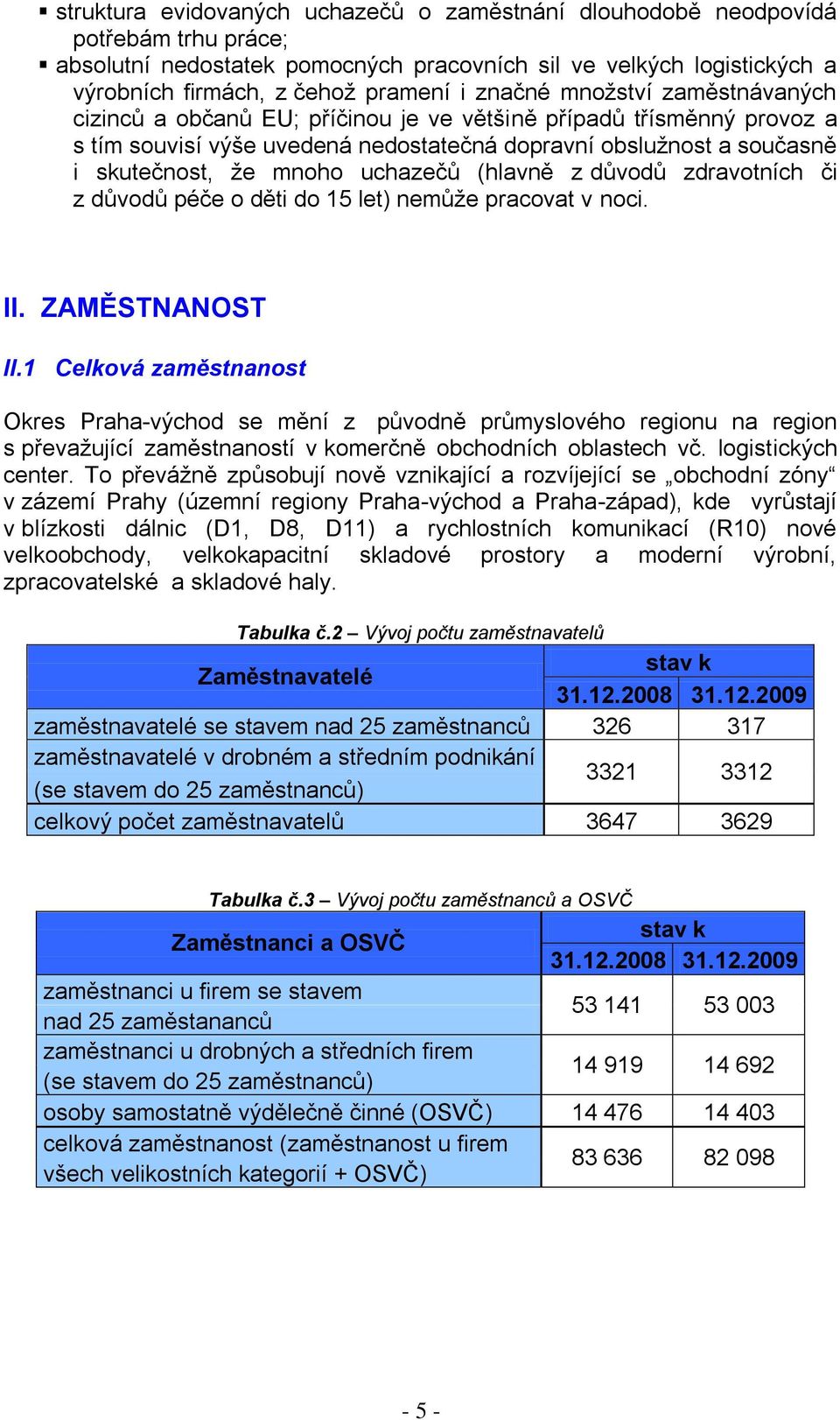 uchazečů (hlavně z důvodů zdravotních či z důvodů péče o děti do 15 let) nemůţe pracovat v noci. II. ZAMĚSTNANOST II.