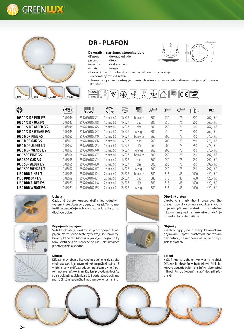 GXIZ048 8592660107325 1x max 60 1x E27 olše 300 250 76 500 262,- Kč 1030 1/2 DR ENGE F/S GXIZ049 8592660107332 1x max 60 1x E27 wenge 300 250 76 500 262,- Kč 1030 MDR PINE F/S GXIZ050 8592660107349