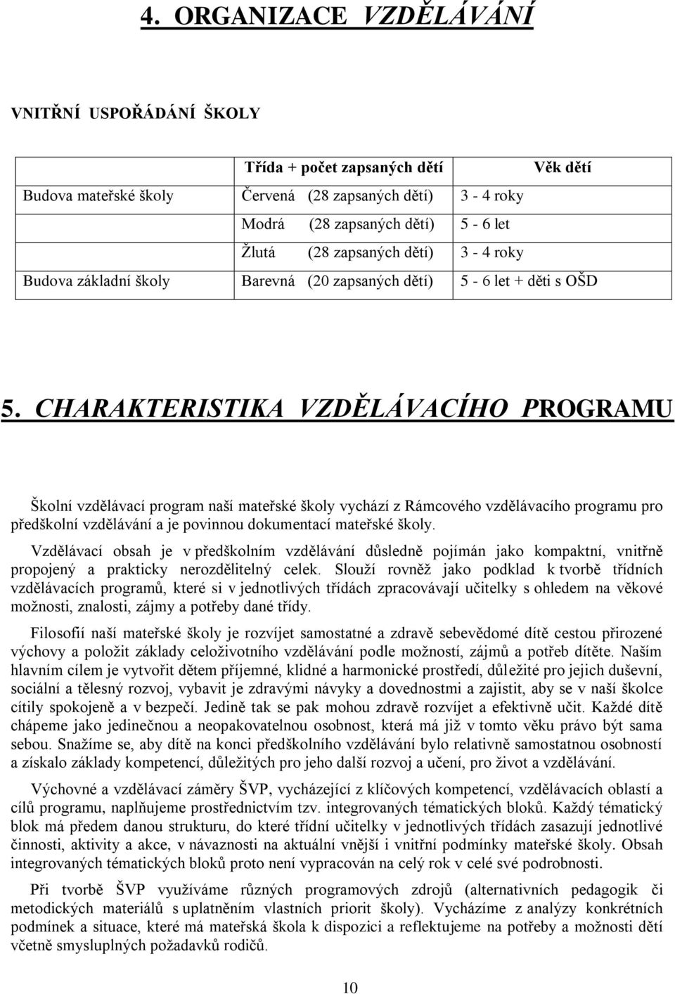 CHARAKTERISTIKA VZDĚLÁVACÍHO PROGRAMU Školní vzdělávací program naší mateřské školy vychází z Rámcového vzdělávacího programu pro předškolní vzdělávání a je povinnou dokumentací mateřské školy.