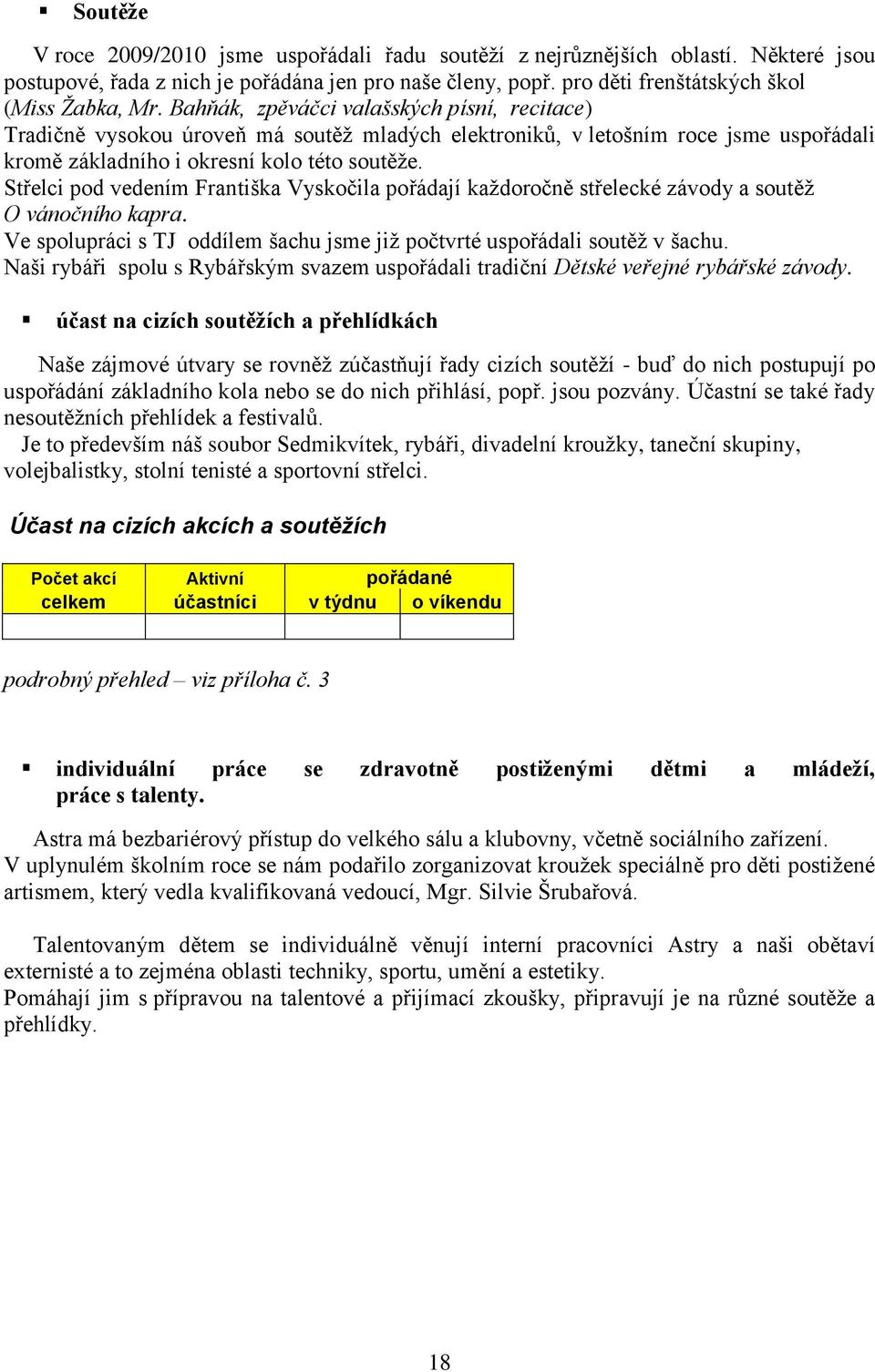 Střelci pod vedením Františka Vyskočila pořádají kaţdoročně střelecké závody a soutěţ O vánočního kapra. Ve spolupráci s TJ oddílem šachu jsme jiţ počtvrté uspořádali soutěţ v šachu.