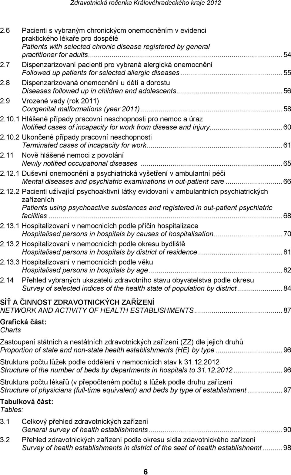 8 Dispenzarizovaná onemocnění u dětí a dorostu Diseases followed up in children and adolescents...56 2.9 Vrozené vady (rok 2011) Congenital malformations (year 2011)...58 2.10.