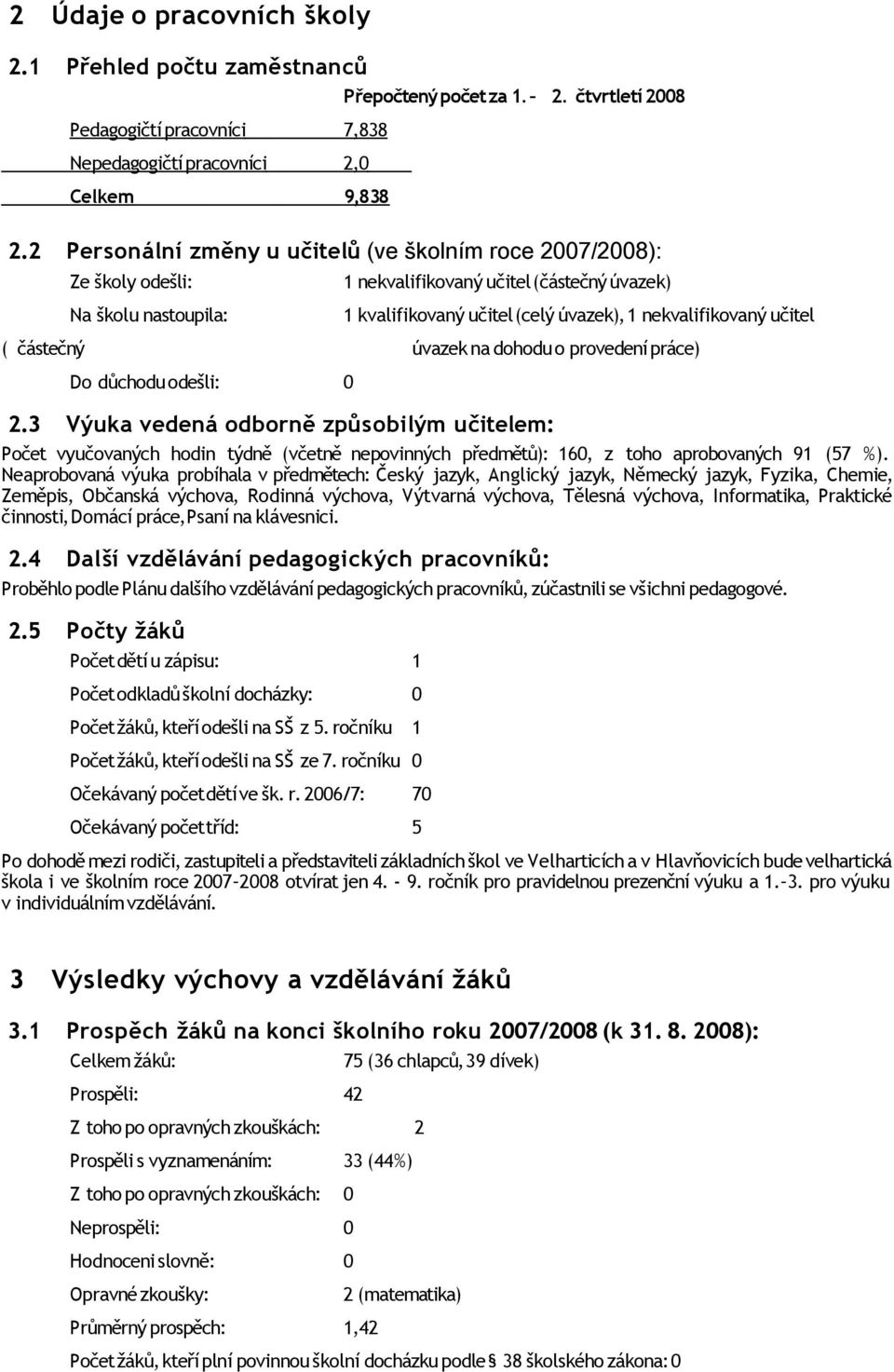 učitel ( částečný úvazek na dohodu o provedení práce) Do důchodu odešli: 0 2.