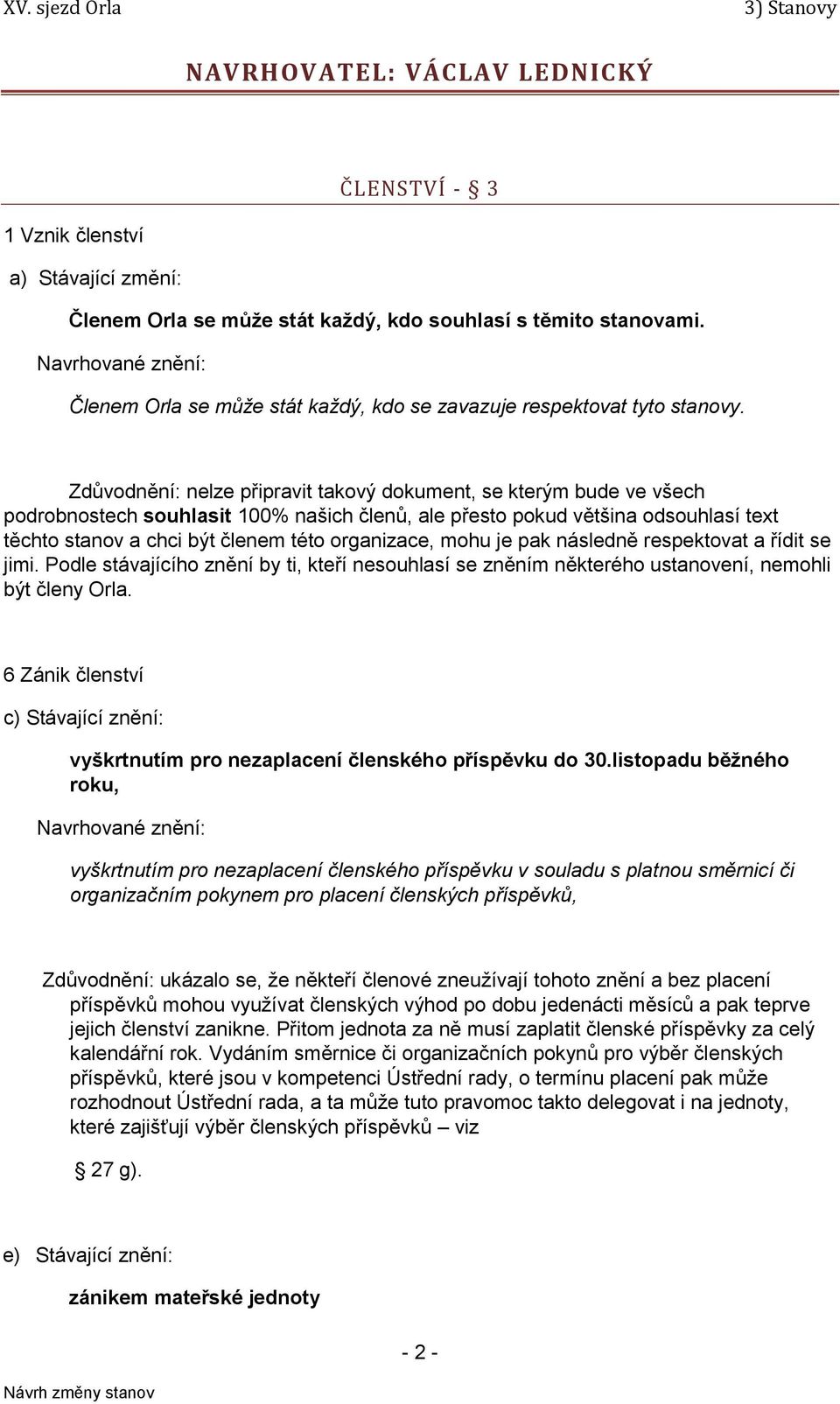 Zdůvodnění: nelze připravit takový dokument, se kterým bude ve všech podrobnostech souhlasit 100% našich členů, ale přesto pokud většina odsouhlasí text těchto stanov a chci být členem této