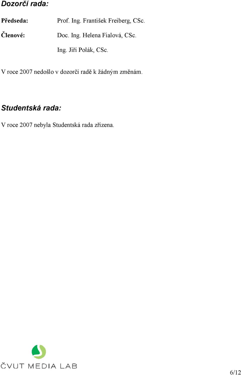 V roce 2007 nedošlo v dozorčí radě k žádným změnám.