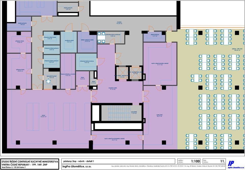 mytí a stolního nádobí 37,77 m2 přírpava těsta 22,89 m2 kancelář kuchař 7,85 m2 přírpava zeleniny a studené 14,02 m2 šoker 4,18 m2