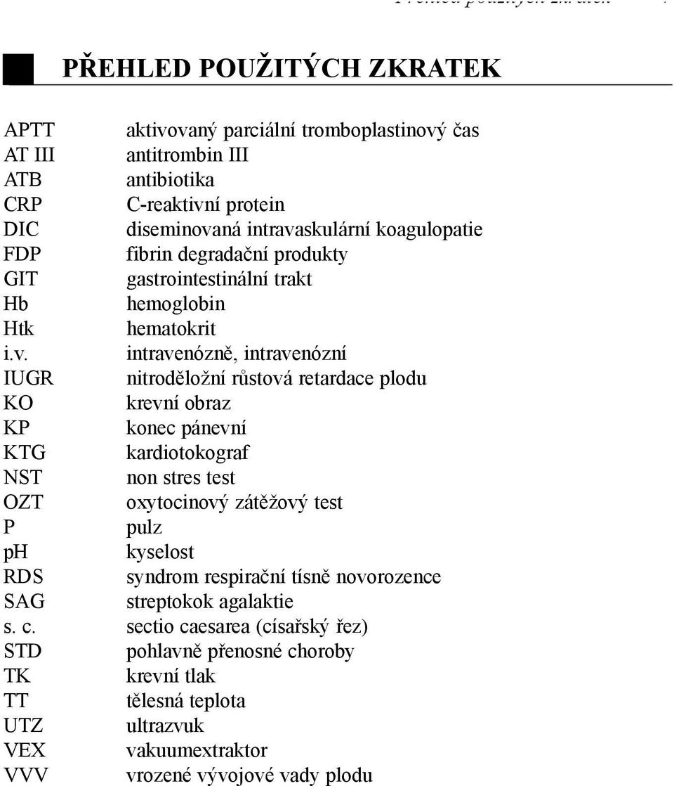 skulární koagulopatie FDP fibrin degradační produkty GIT gastrointestinální trakt Hb hemoglobin Htk hematokrit i.v.