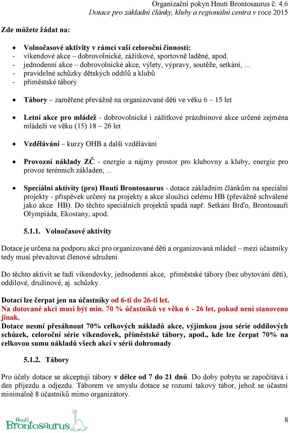 .. - pravidelné schůzky dětských oddílů a klubů - příměstské tábory Tábory zaměřené převážně na organizované děti ve věku 6 15 let Letní akce pro mládež - dobrovolnické i zážitkové prázdninové akce