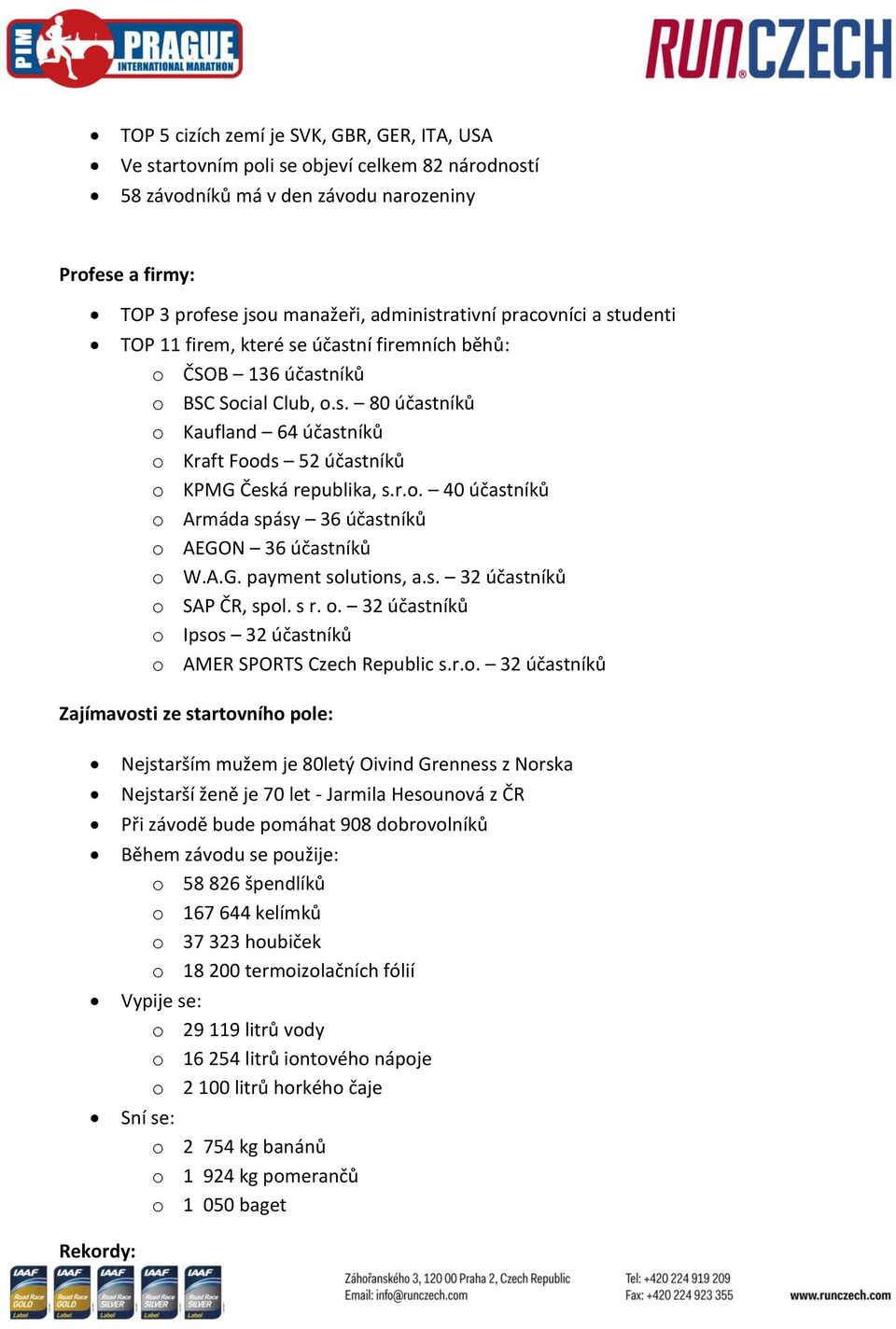 r.o. 40 účastníků o Armáda spásy 36 účastníků o AEGON 36 účastníků o W.A.G. payment solutions, a.s. 32 účastníků o SAP ČR, spol. s r. o. 32 účastníků o Ipsos 32 účastníků o AMER SPORTS Czech Republic s.