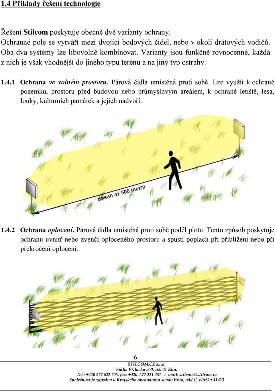 Párová čidla umístěná proti sobě. Lze využít k ochraně pozemku, prostoru před budovou nebo průmyslovým areálem, k ochraně letiště, lesa, louky, kulturních památek a jejich nádvoří. 1.4.